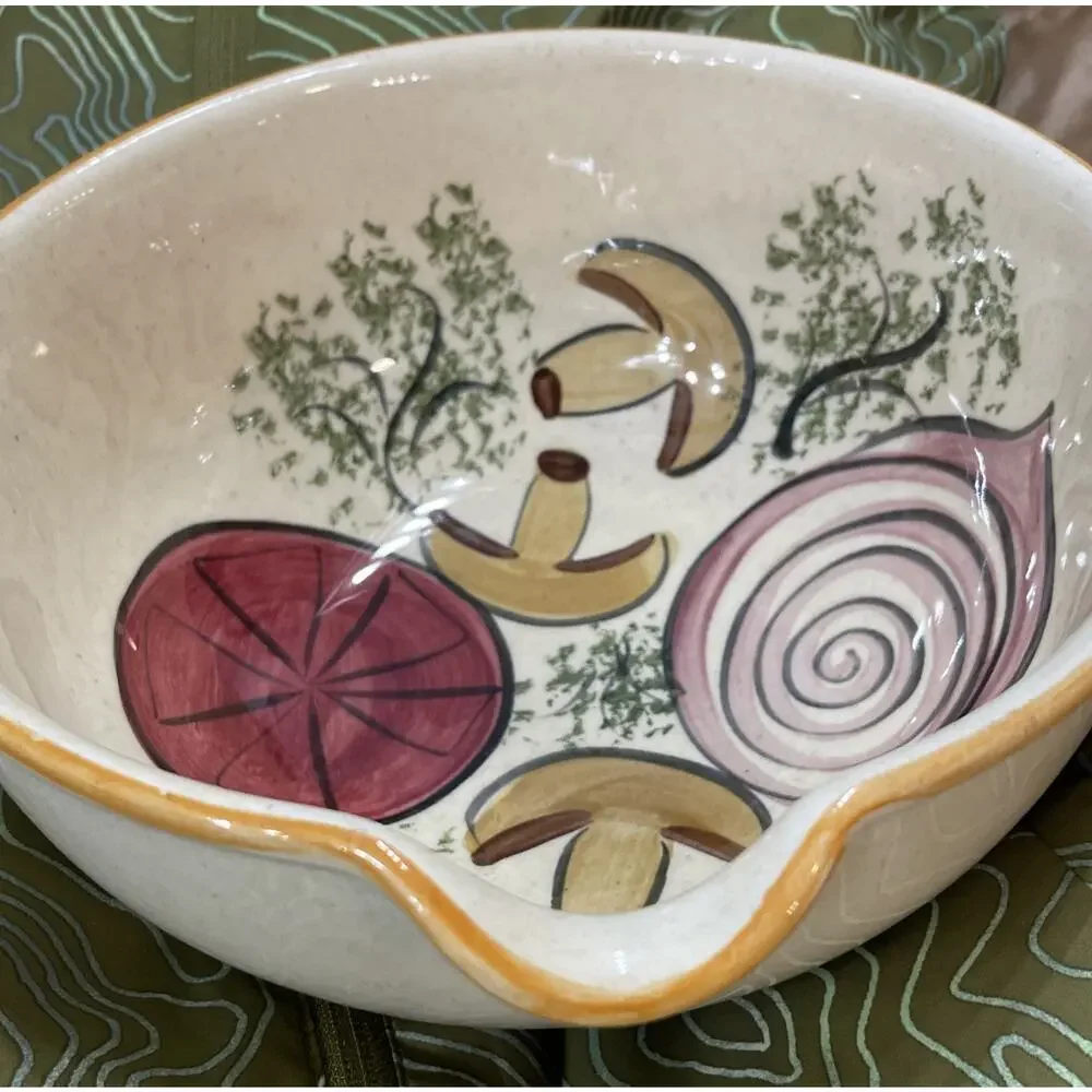 Vtg‎ Los Angeles Pottery Ceramic Mixing Bowl With Spout Vegetables 70s Retro USA